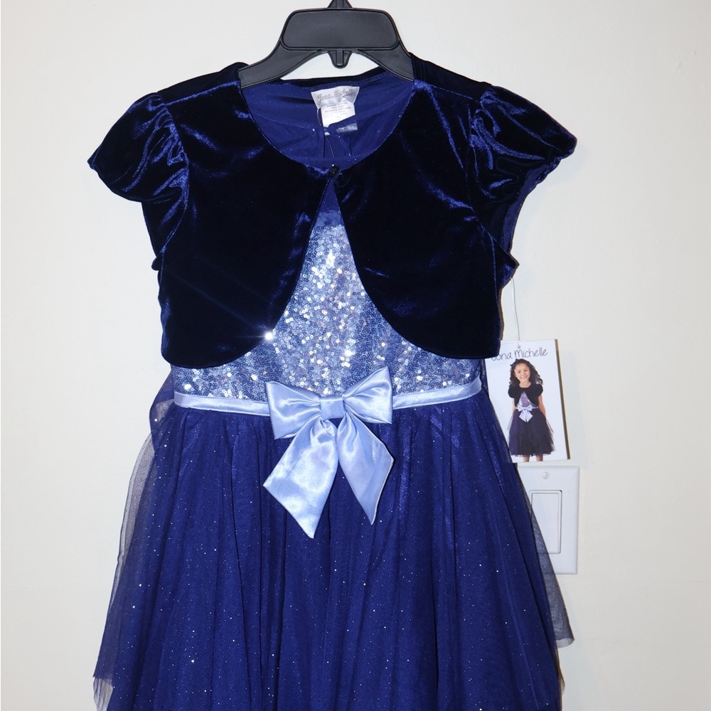 Jona Michelle Royal Blue Glitter Dress with Velvet Shrug